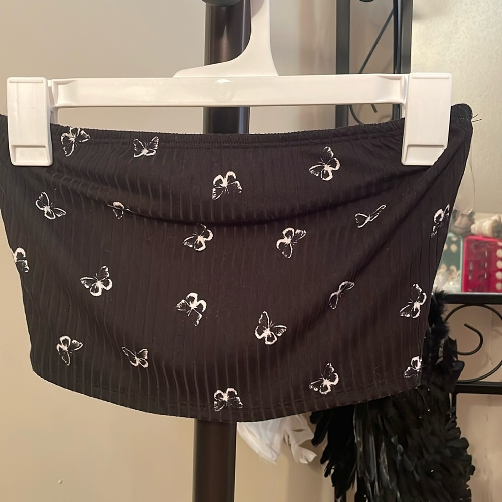 Windsor Black Butterfly Tube Top